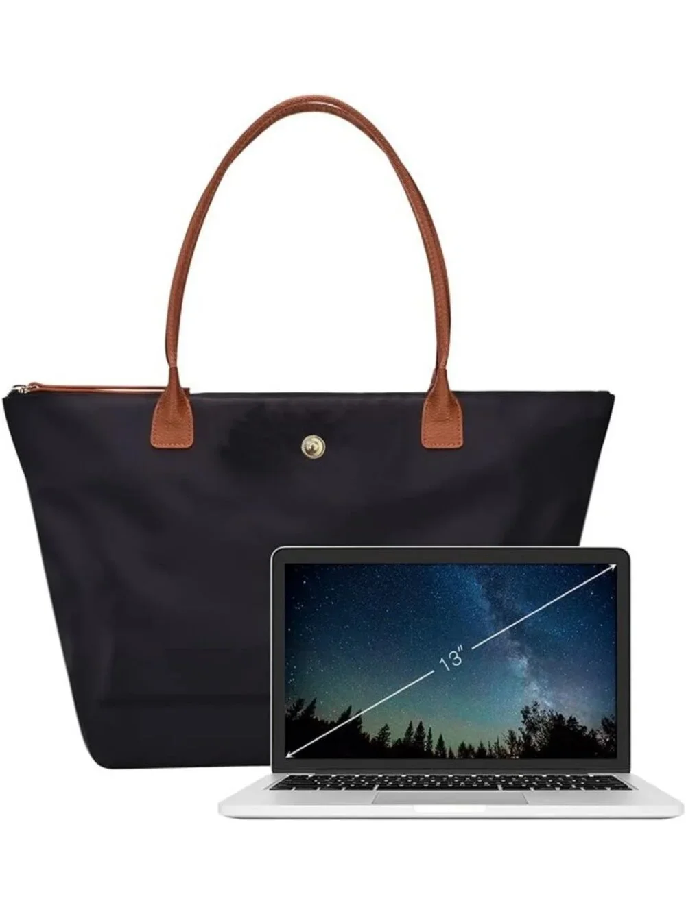 Stylish Nylon Shoulder Tote Bag for Women, Foldable Weekend Hobo Handbag - Black